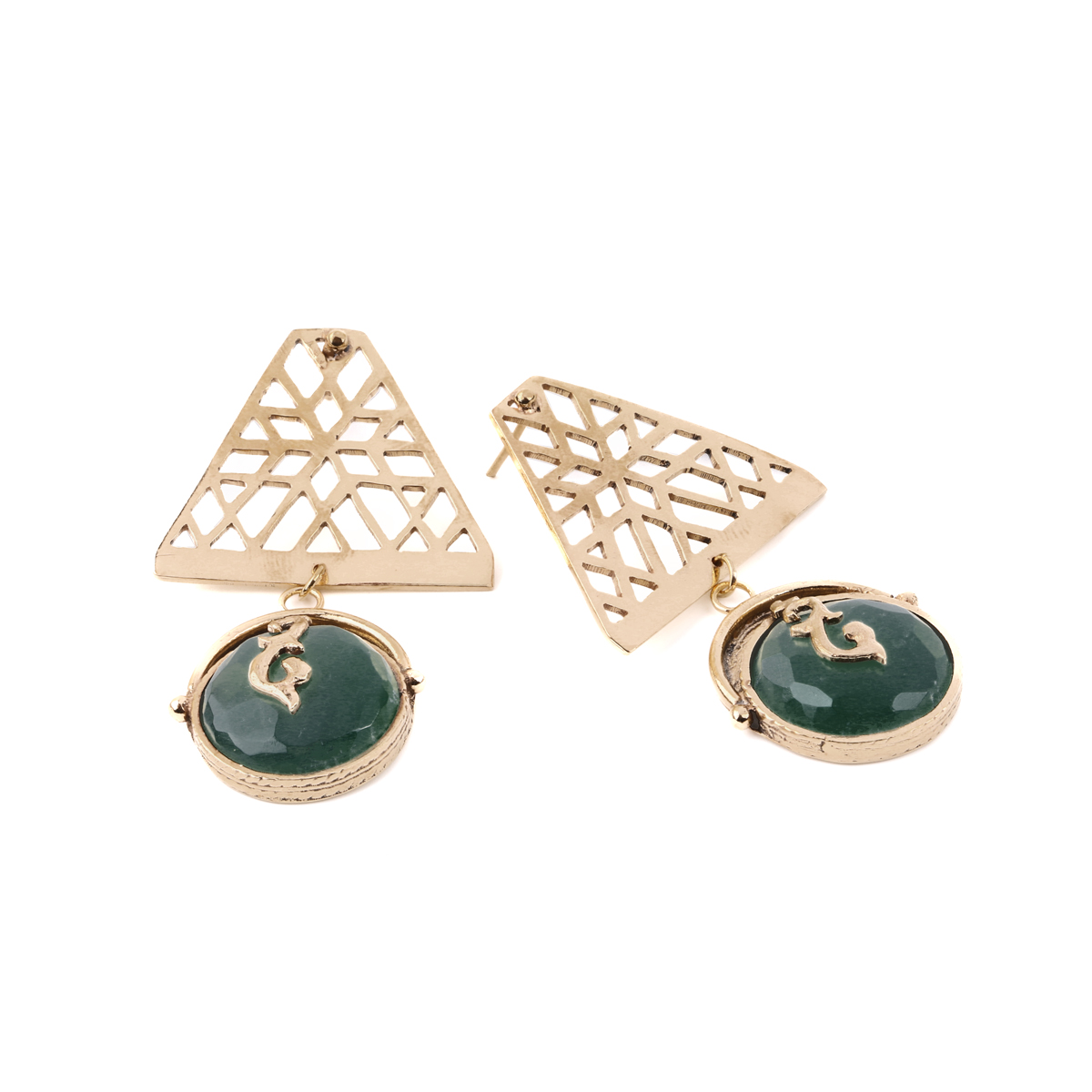 Agate Gold Plated Studs | Brass Lattice Studs