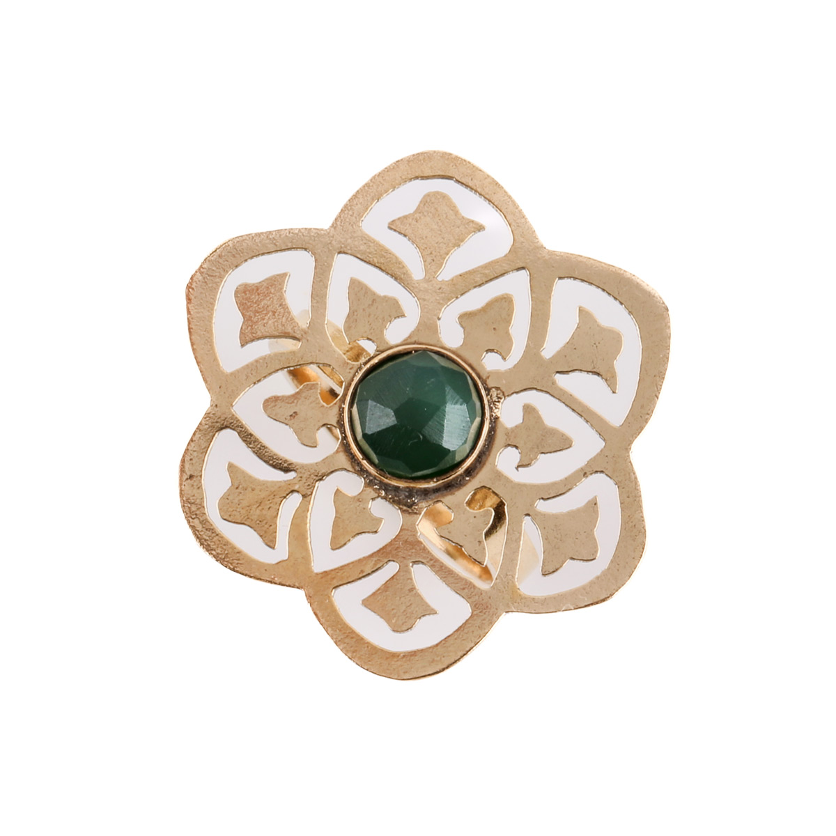 Agate Gold Plated Ring | Brass Halo Floral Ring