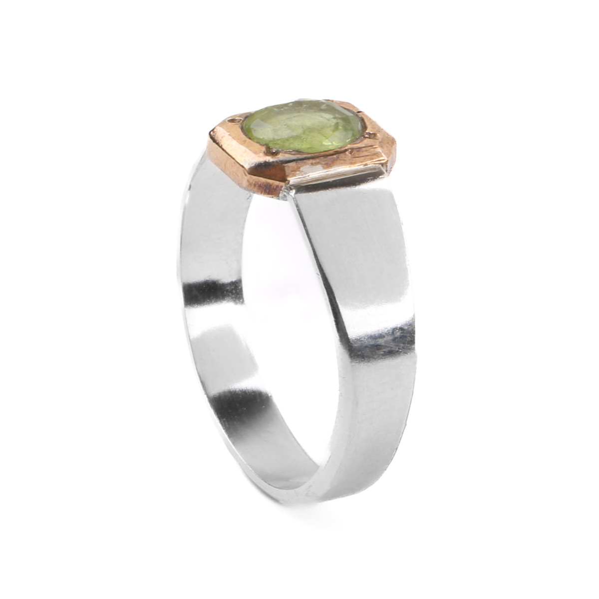 Peridot Silver Ring | Brass Bezel Ring