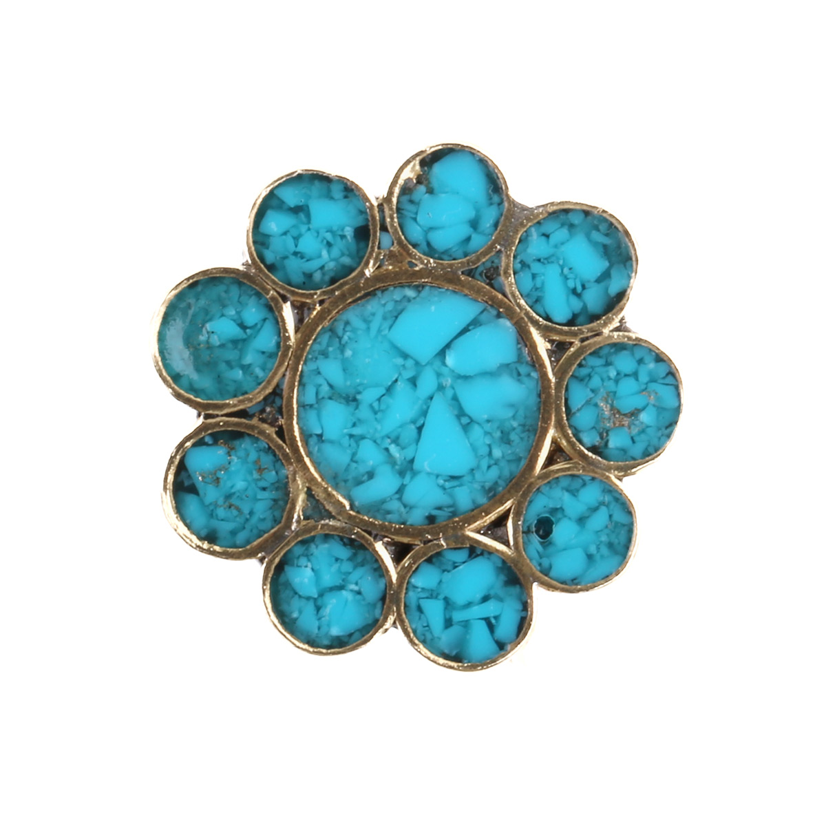 Turquoise Gold Plated Ring | Brass Round Ring