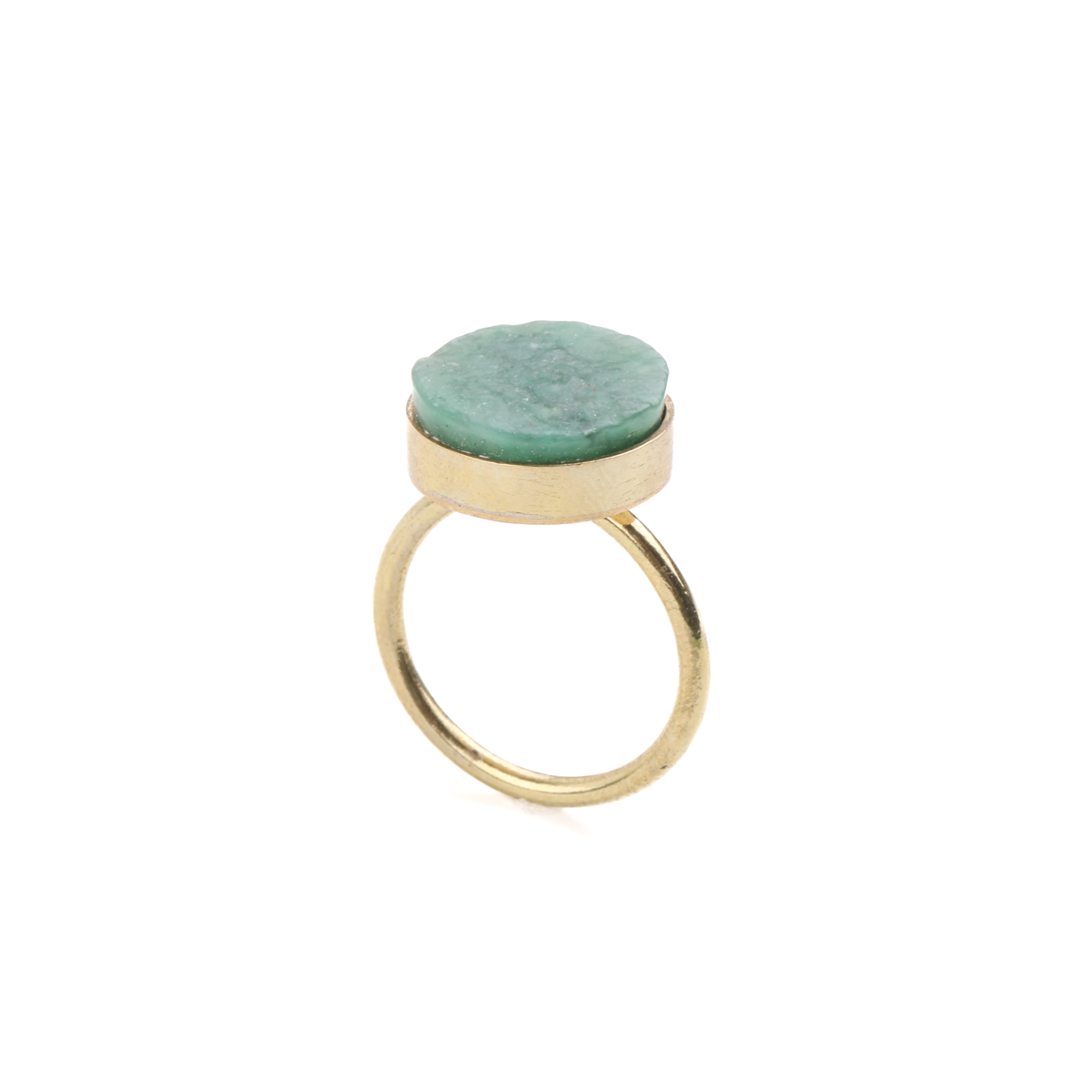 Rough Jet Gold Plated Ring | Brass Round-Shaped Ring