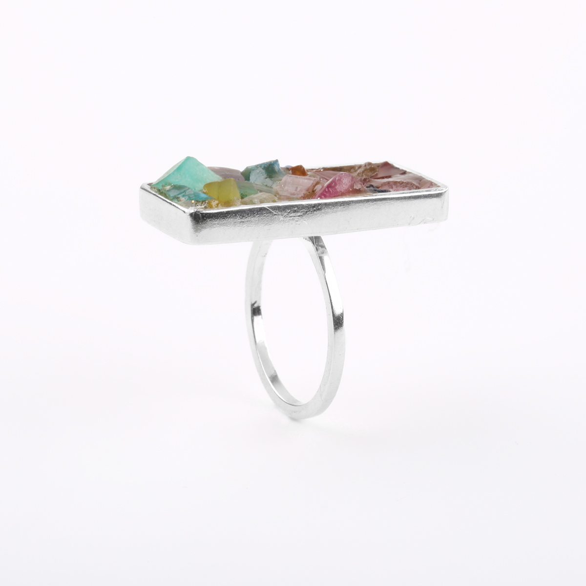 Gemstones Silver Ring | Rectangular Silver Ring