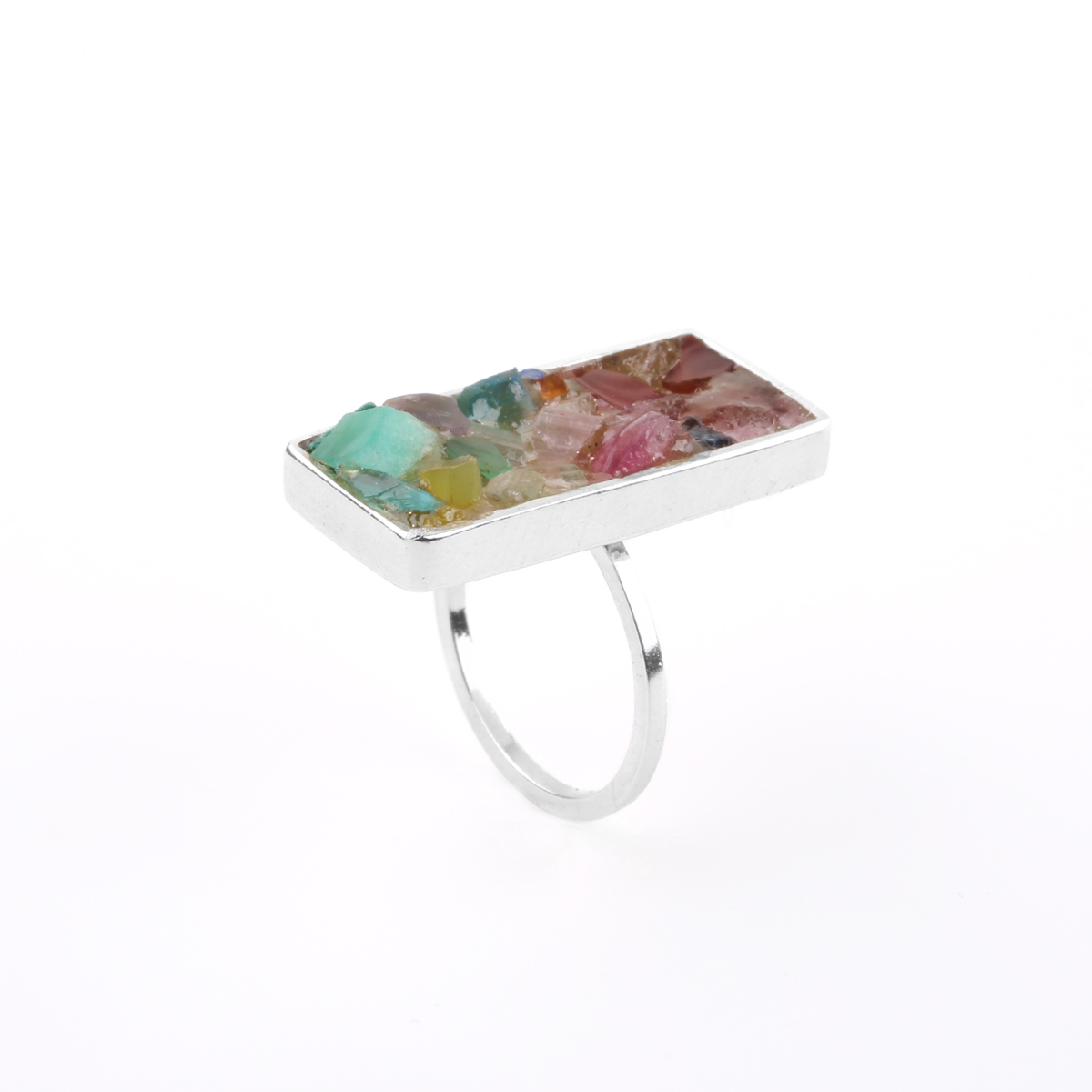 Gemstones Silver Ring | Rectangular Silver Ring