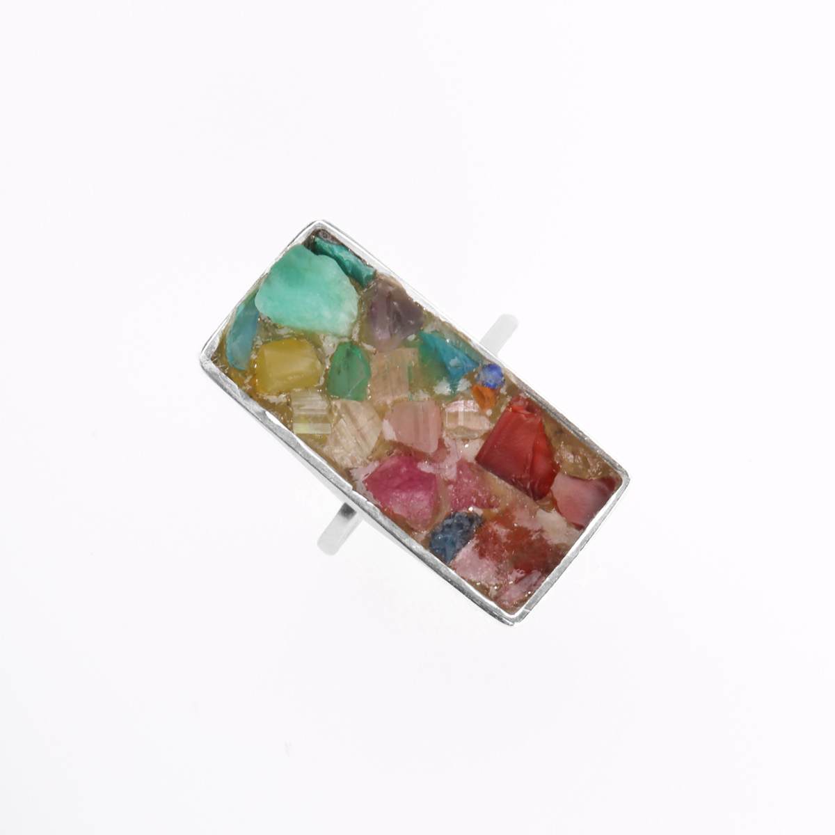 Gemstones Silver Ring | Rectangular Silver Ring