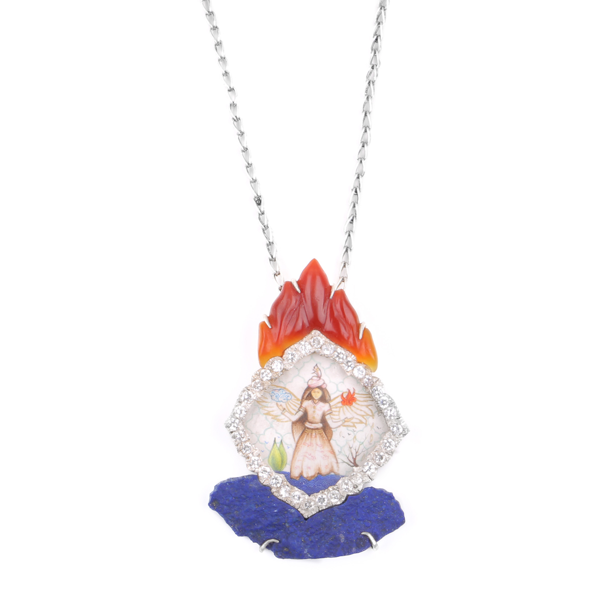Fire and Water Minotaur Necklace | Silver Gemstones Necklace