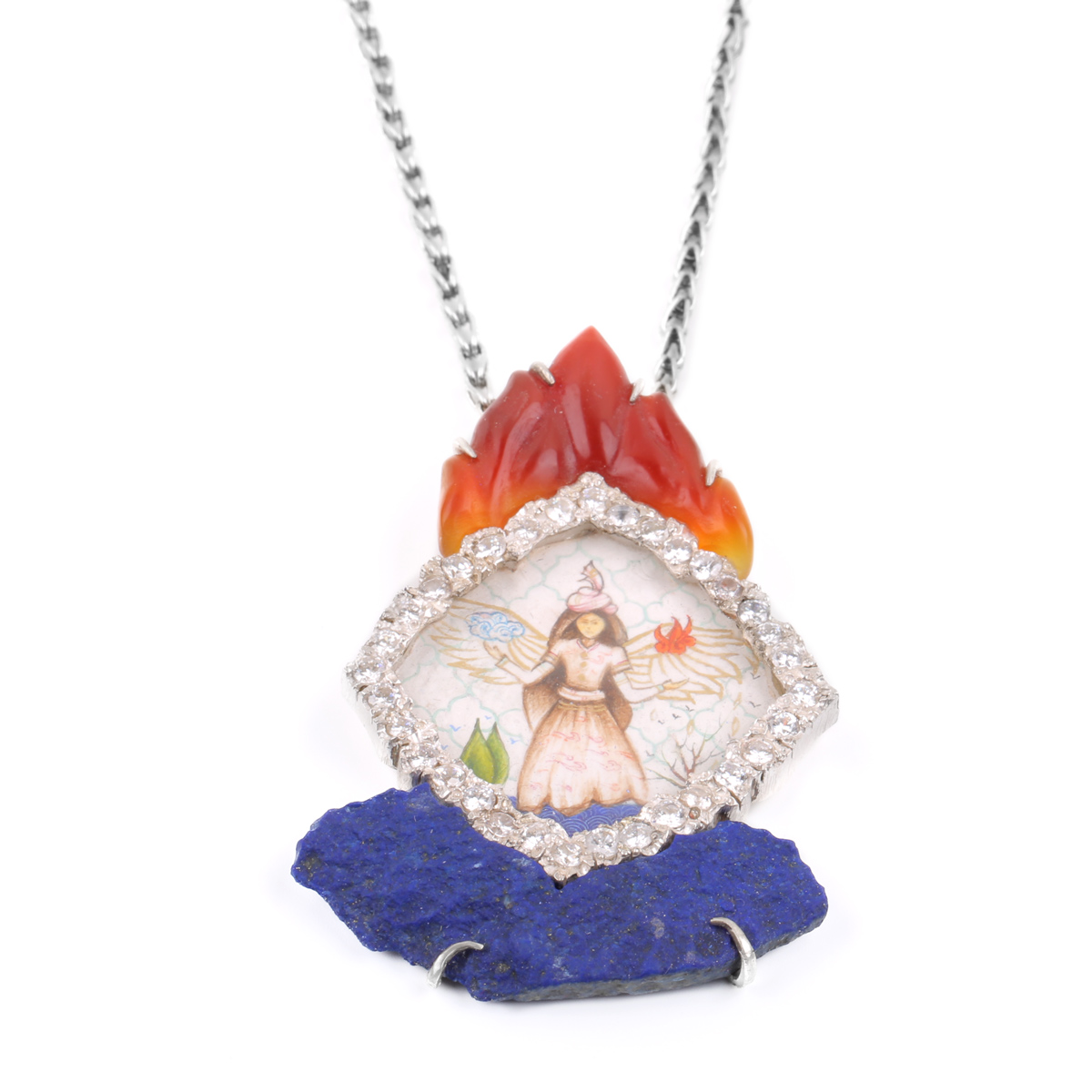Fire and Water Minotaur Necklace | Silver Gemstones Necklace