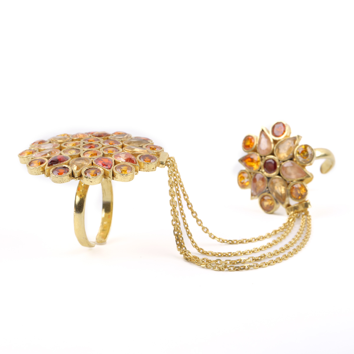 Gemstones Gold Plated Double Ring | Silver Floral Ring