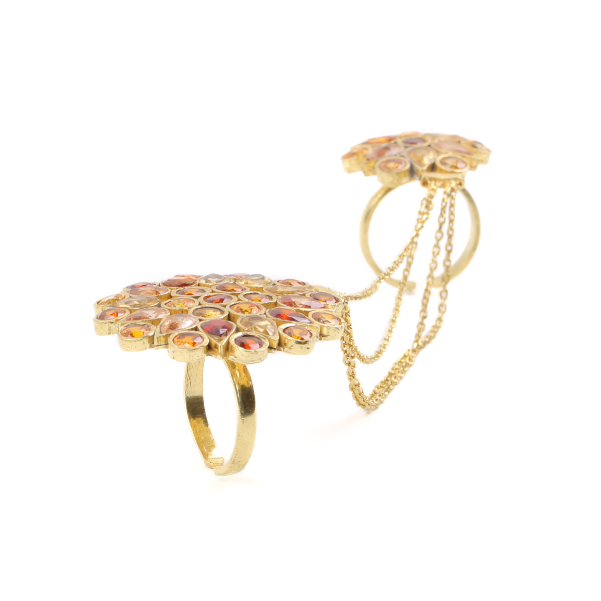 Gemstones Gold Plated Double Ring | Silver Floral Ring
