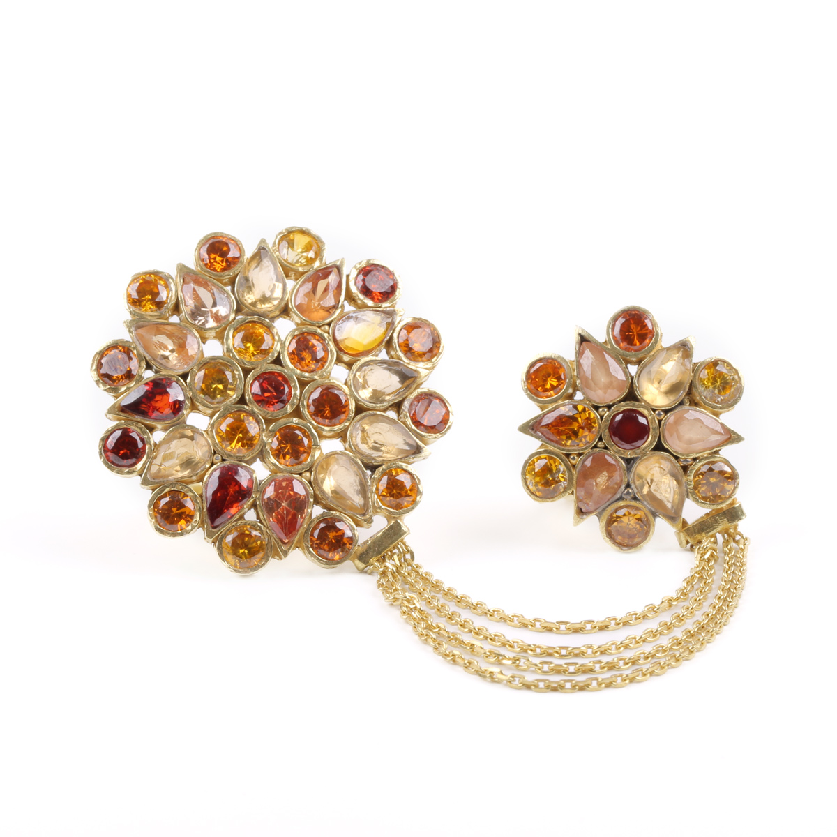 Gemstones Gold Plated Double Ring | Silver Floral Ring