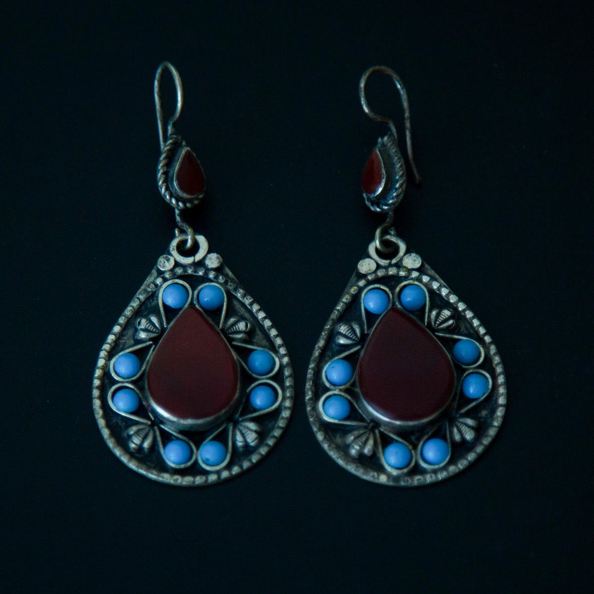 Black Carnelian Ancient Style Jewelry Set | Silver Marquise Necklace, Earrings & Ring