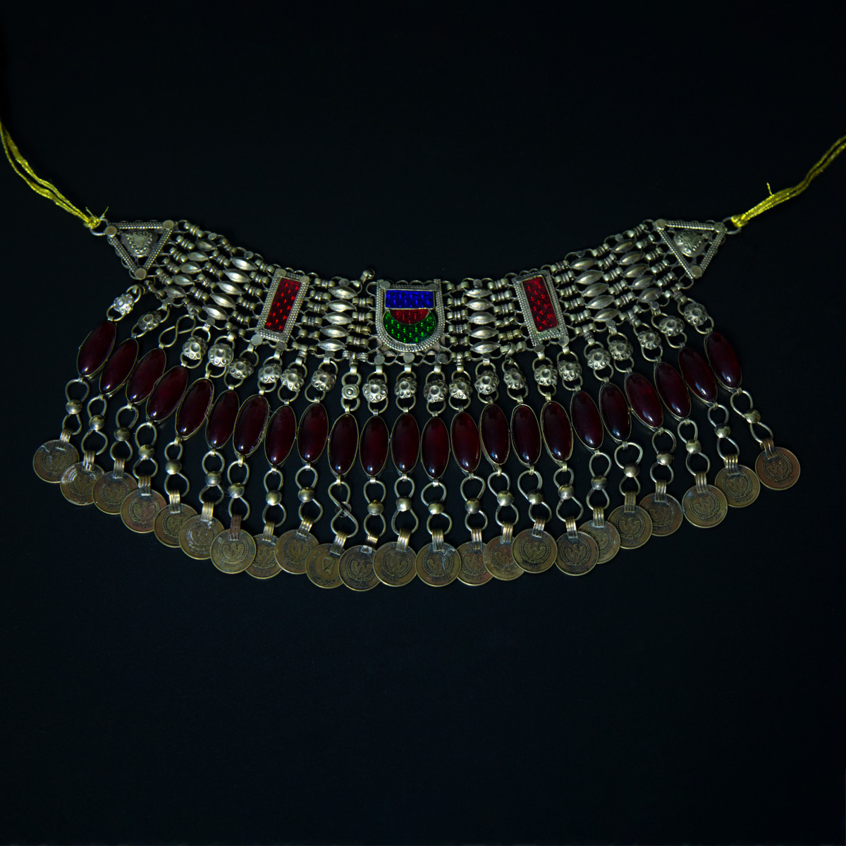 Antique Chamkai Design Jewelry Set| Silver Afghan Tribal Necklace & Earrings