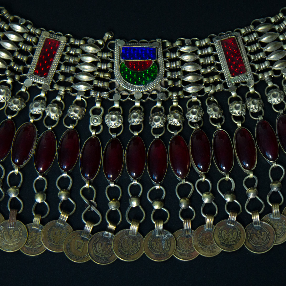 Antique Chamkai Design Jewelry Set| Silver Afghan Tribal Necklace & Earrings