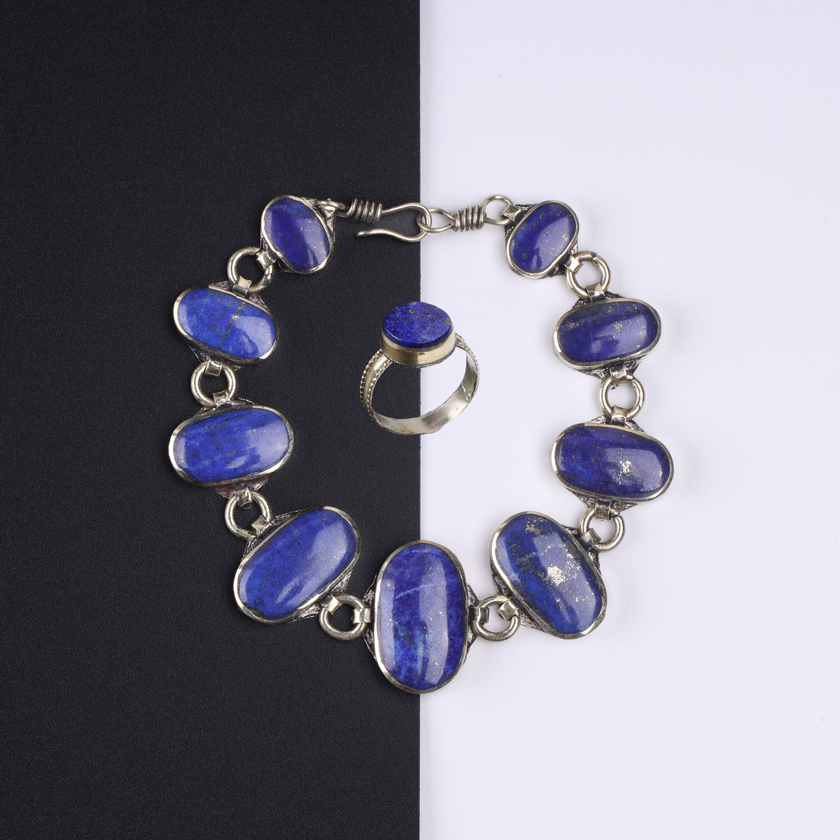 Blue Lapis Lazuli Gemstone Bracelet | Oval Chain Bracelet