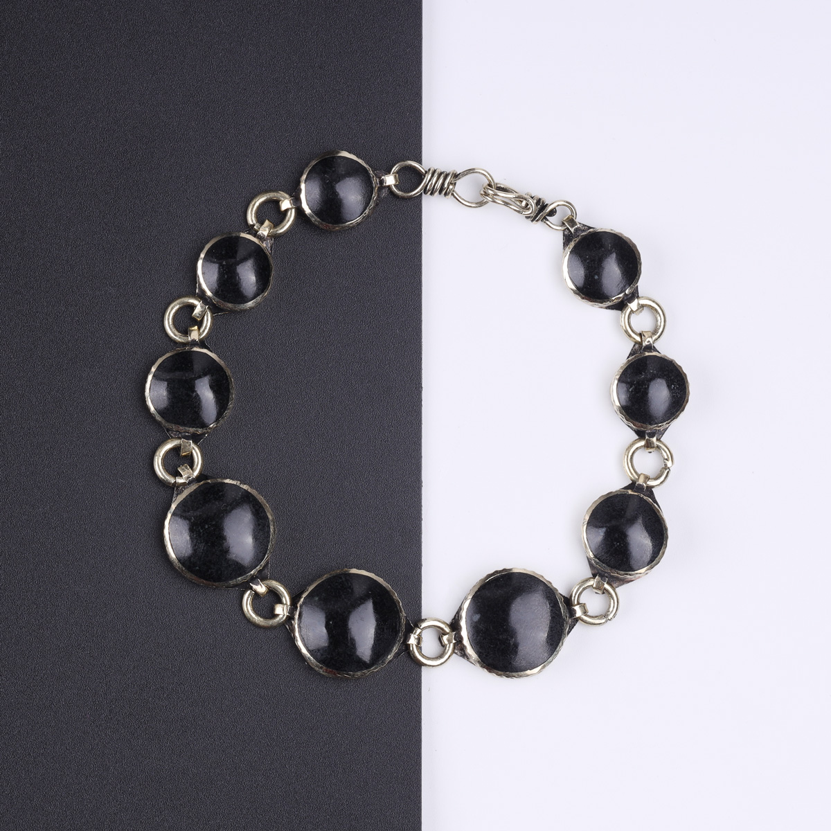 Black Agate Stone Beaded Bracelet & Ring Set | Bronze Birthstone Chain Bracelet & Ring