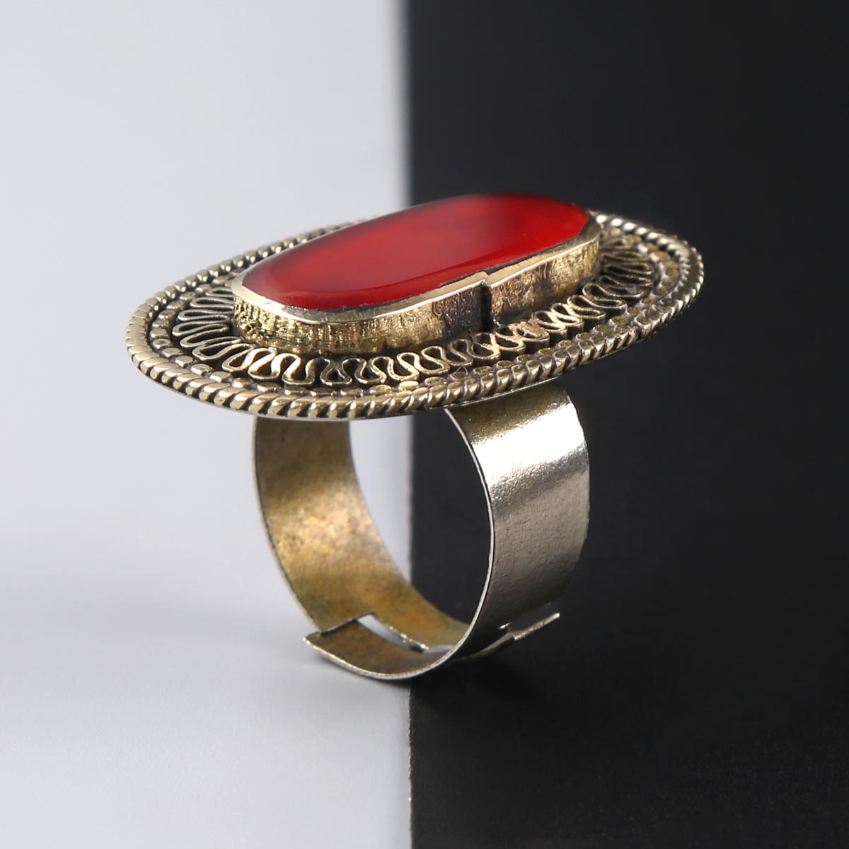 Red Agate Handcuff, Earrings & Ring | Afghan Traditional Jewelry