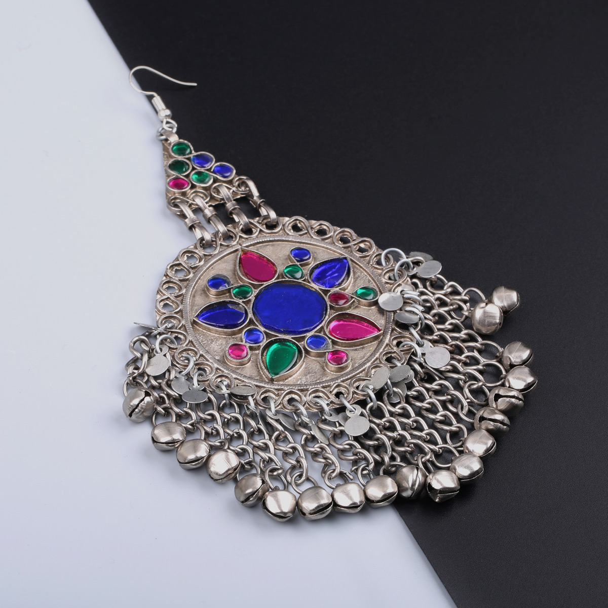 Silver Afghan Bridal Headpiece| Colorful Dangle Headpiece