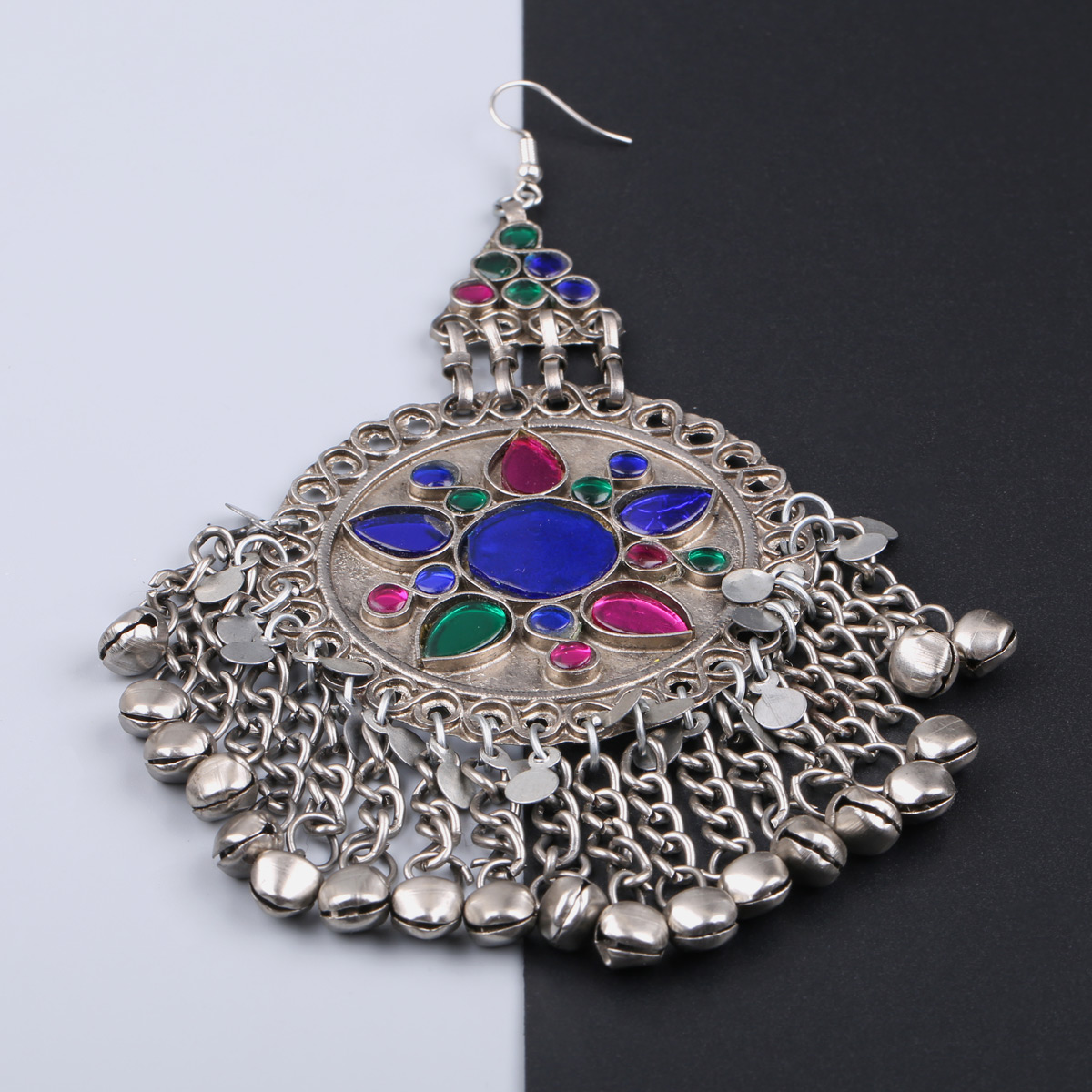 Silver Afghan Bridal Headpiece| Colorful Dangle Headpiece