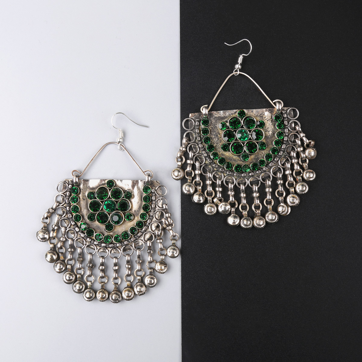 Dark Bezel Vintage Bridal Jewelry Set | Afghani Choker Necklace, Hook Earrings & Headpiece