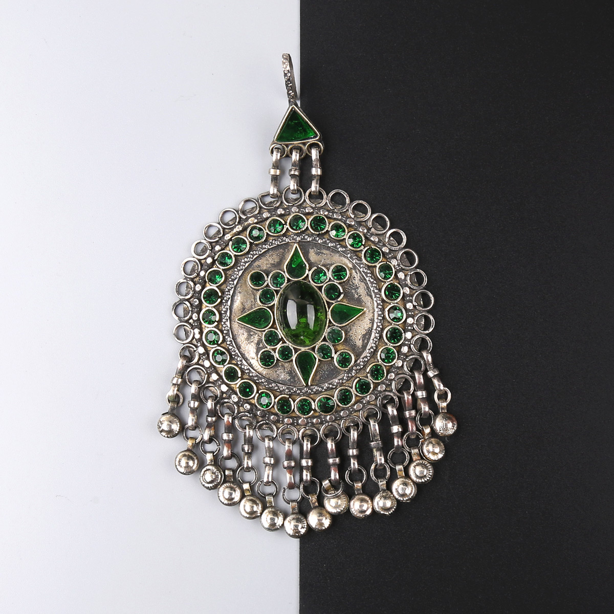Dark Bezel Vintage Bridal Jewelry Set | Afghani Choker Necklace, Hook Earrings & Headpiece