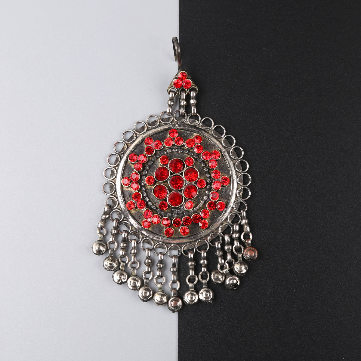 Red Vintage Afghani Jewelry Set | Tribal Choker Necklace, Hook Earrings & Headpiece