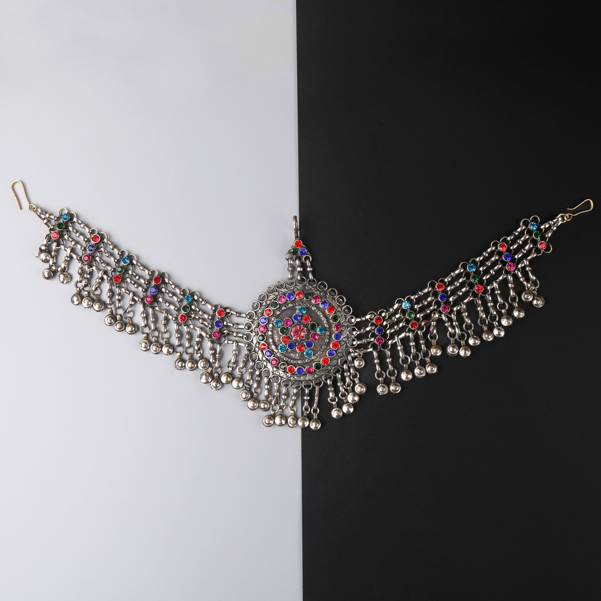 Vintage Afghani Jewelry Set | Choker Necklace, Hook Earrings & Headpiece