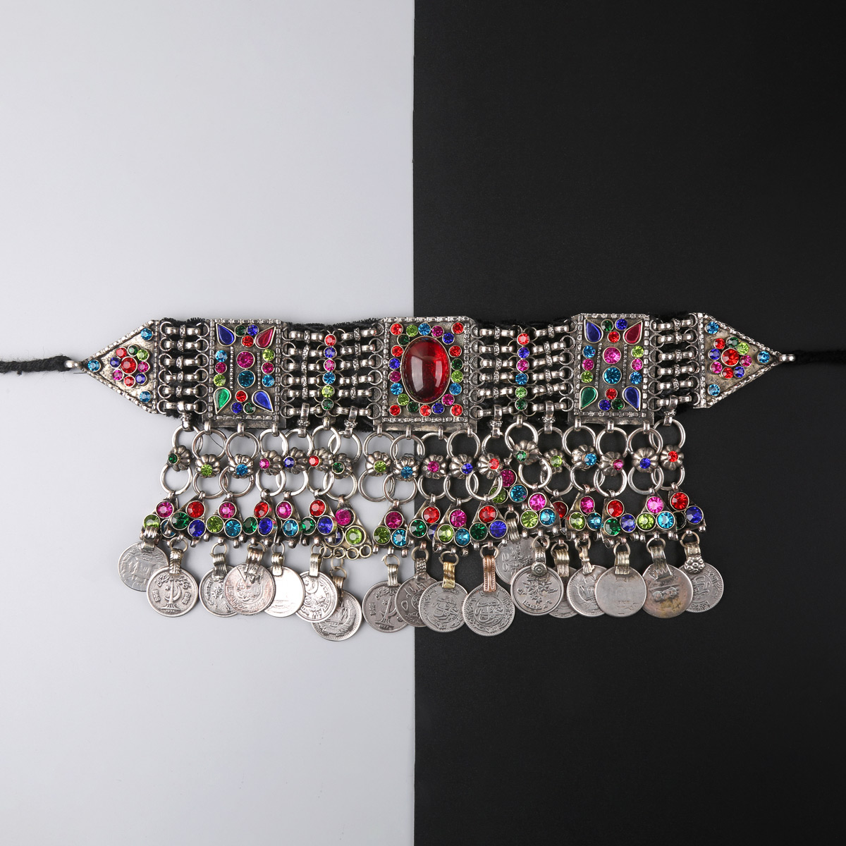 Vintage Kochi Style Jewelry Set | Bezel Choker Necklace with Dangle Earrings