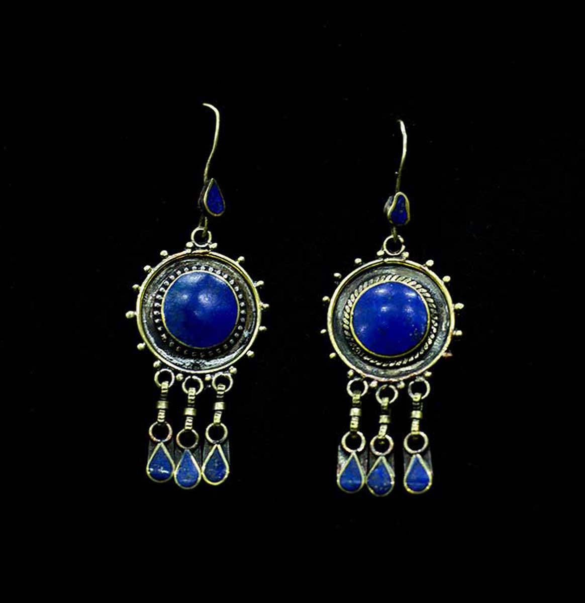 Lapis Lazuli Antique Jewelry Set | Double Stranded Necklace, Hook Earrings & Round Ring