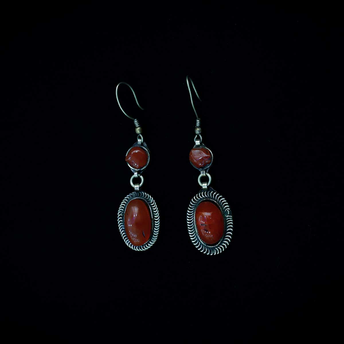 Coral Antique Jewelry Set | Red Bezel Choker Necklace with Teardrop Earrings