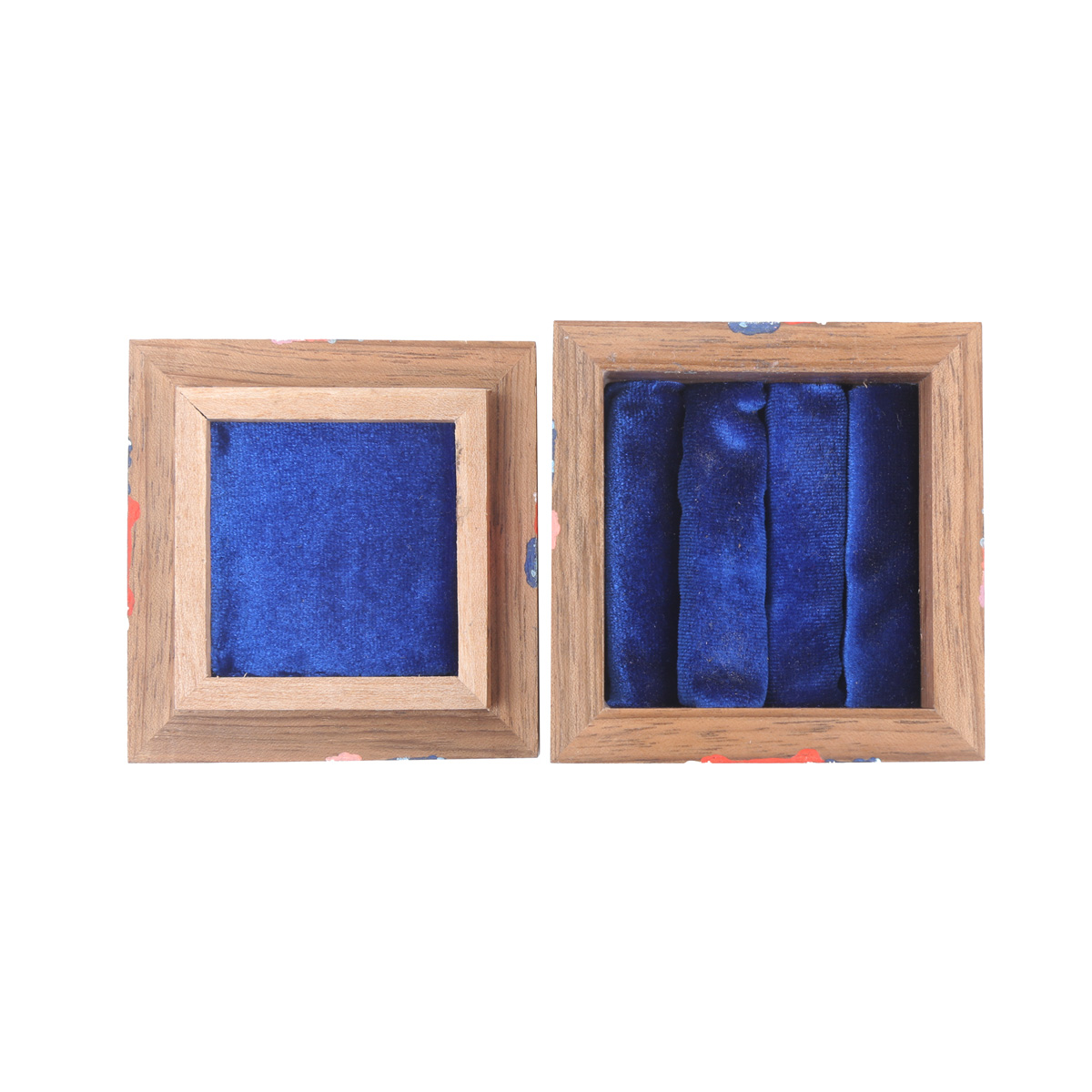 Walnut Mini Hand-Painted Ring Box | Square Nuristani Jewel Box