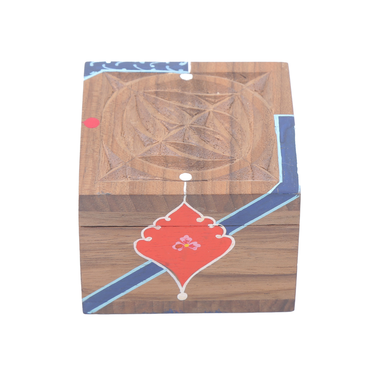 Walnut Mini Hand-Painted Ring Box | Square Nuristani Jewel Box