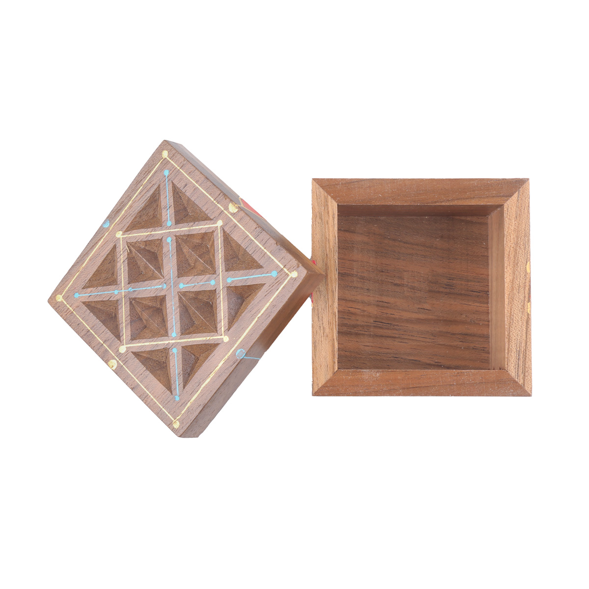 Walnut Mini Square Jewel Box | Floral Mandela Art Painted Gift Box