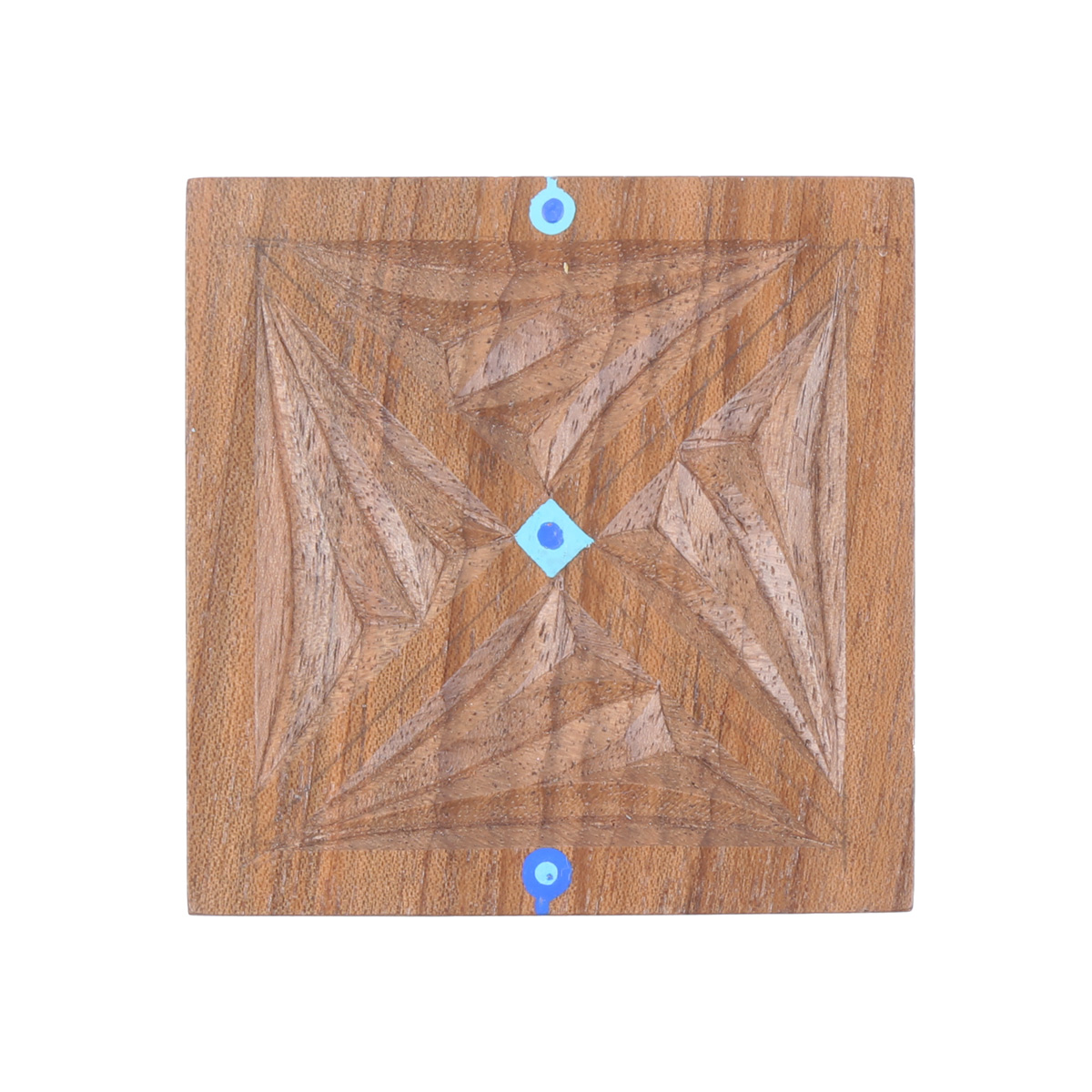 Walnut Mini Square Ring Box | Flower & Bird Painted Jewel Box 
