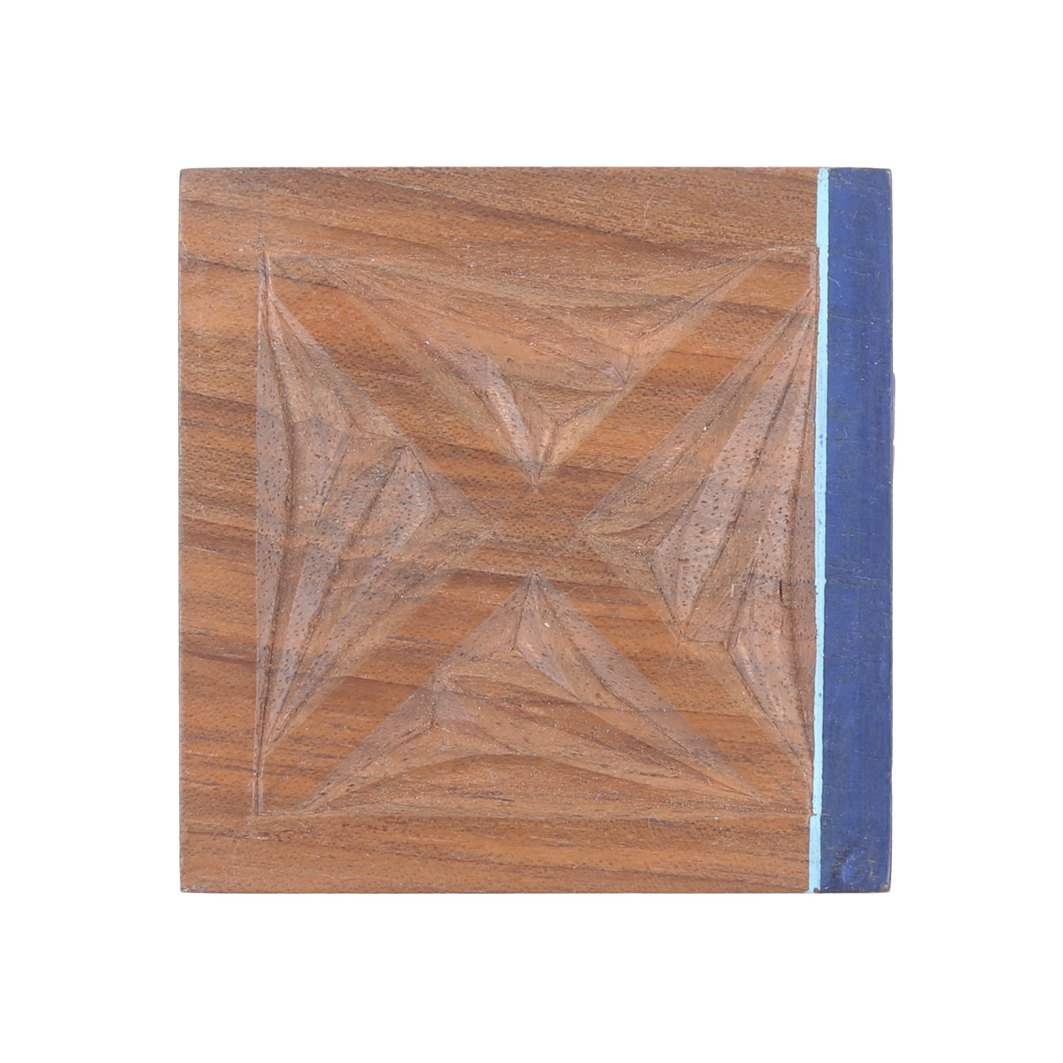 Walnut Mini Square Ring Box | Blue Flower Painted Jewel Box 
