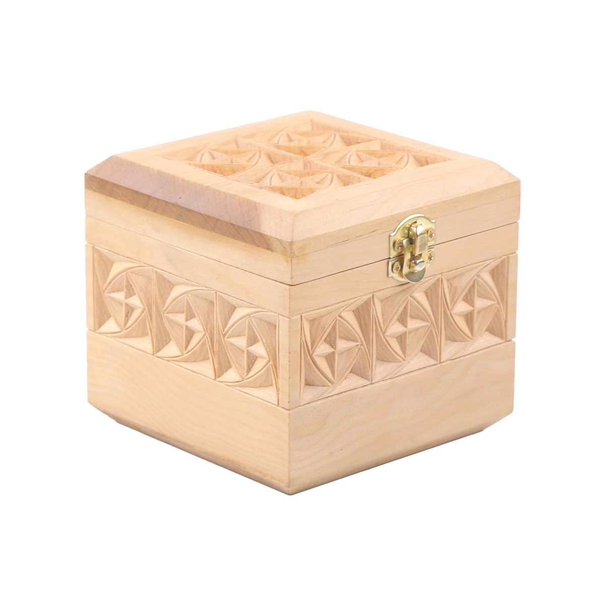 Archa Mini Square Watch Box | Carved Jewel Box with Attached Lid 