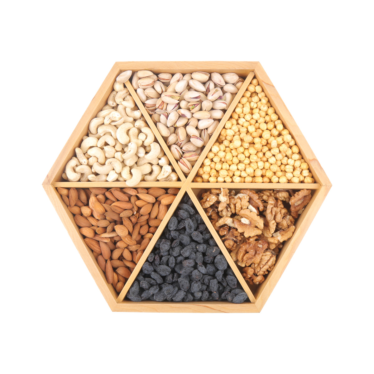 Archa Wooden Engraved Dry Fruit Plate | Hexagonal Traditional Candy Plate