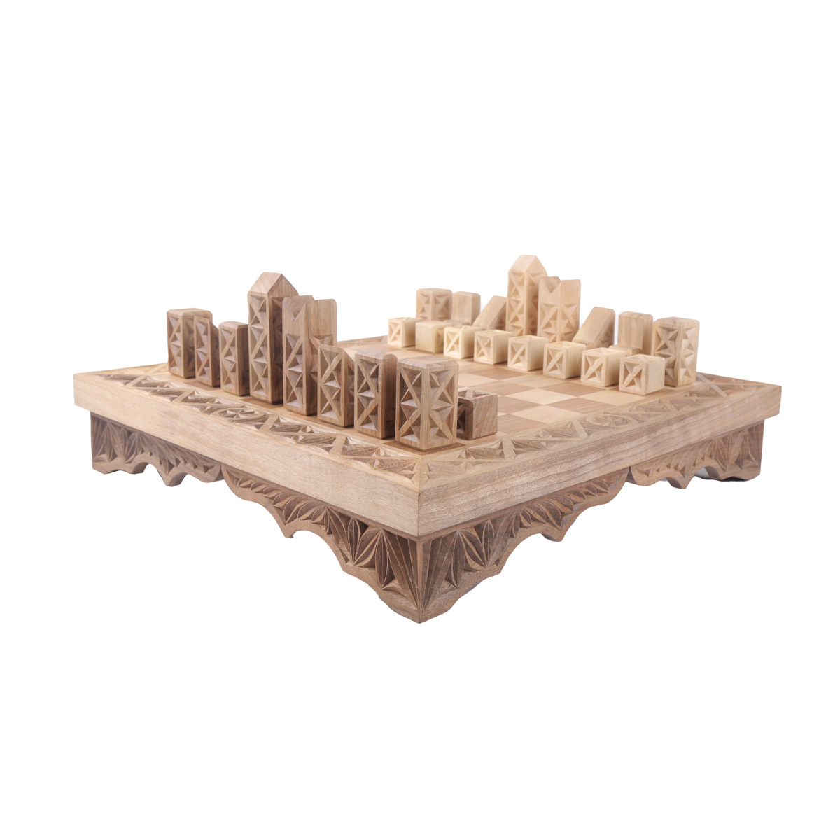 Walnut Wood Chess Set | Carved Chess Board & Pieces