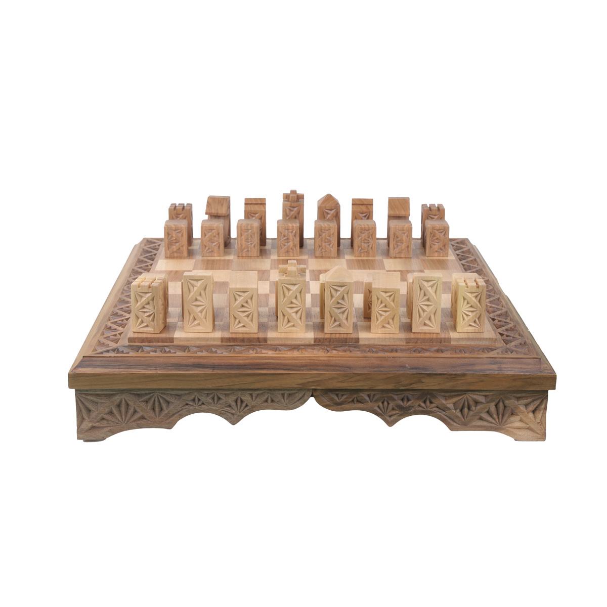 Archa Wood Carved Chess Set | Nuristani Chess Board & Pieces