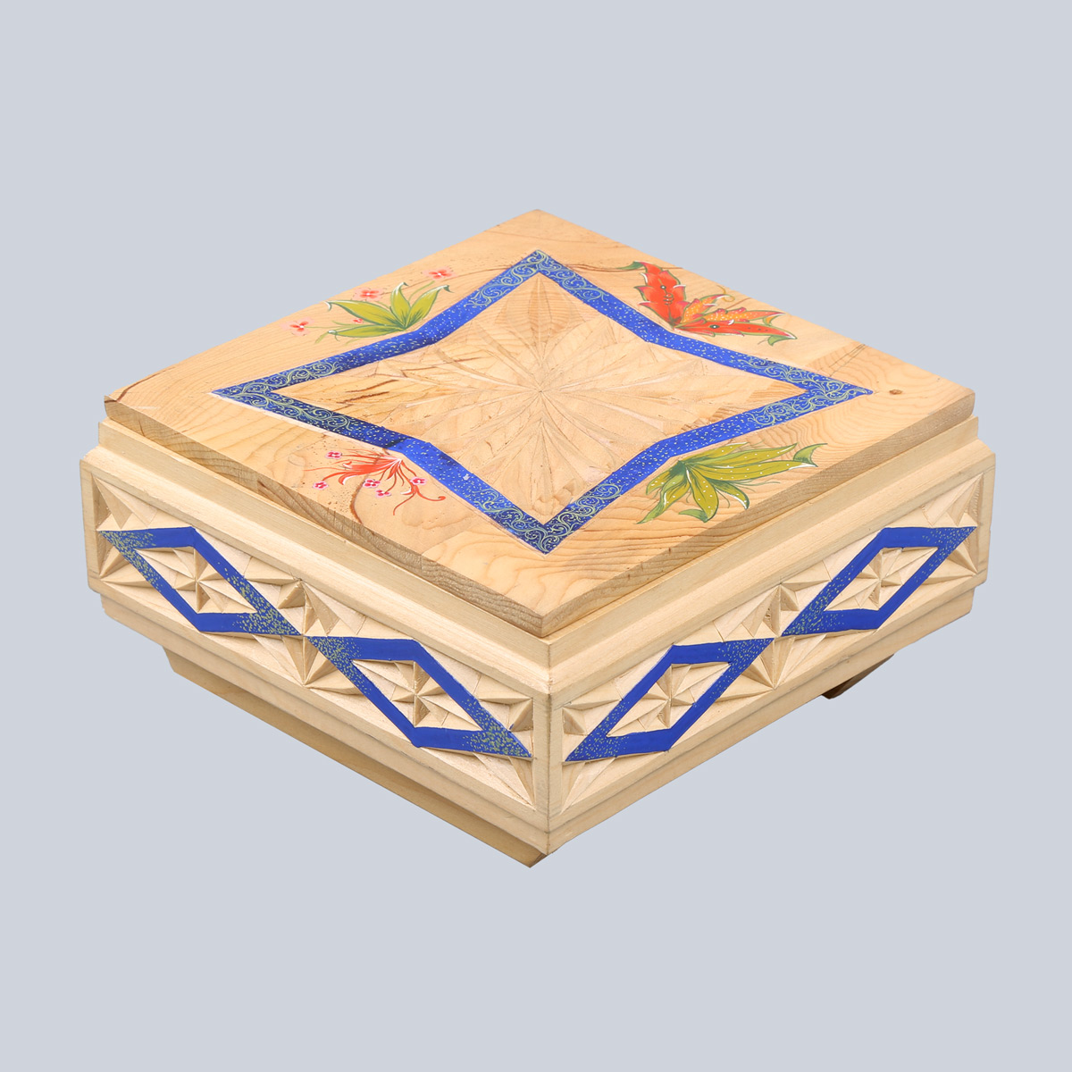 Cedar Wooden Jewelry Box | Square Floral Artwork Gift Box