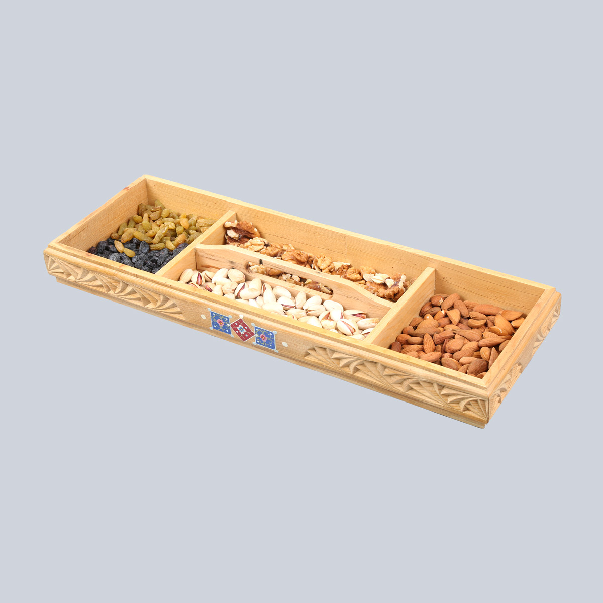 Cedar Wood Dry Fruit Dish | 5-in-1 Compartments Sweet Dish