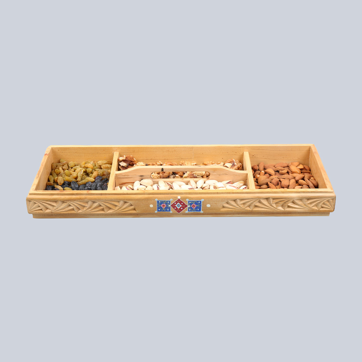 Cedar Wood Dry Fruit Dish | 5-in-1 Compartments Sweet Dish