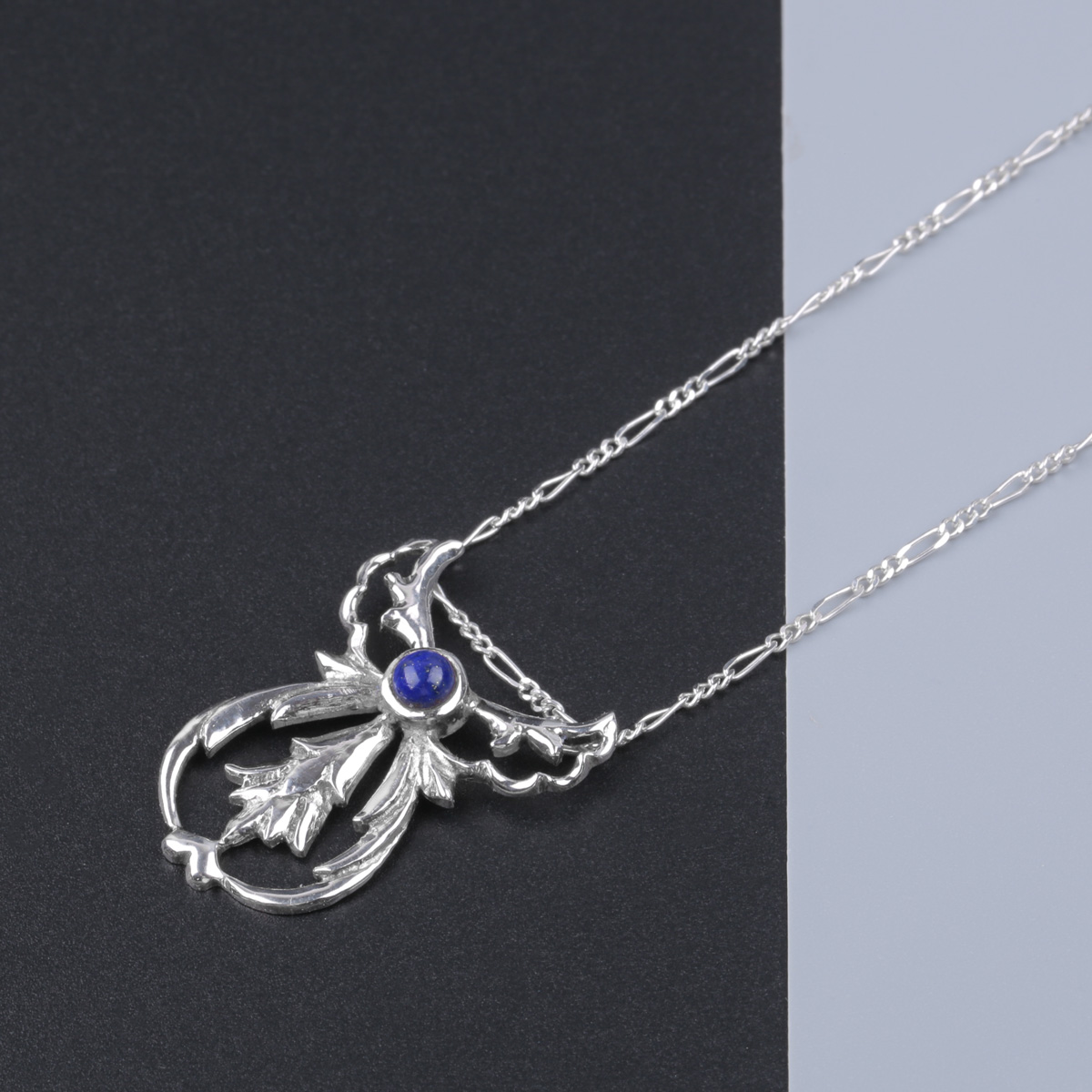Floral Cut Pendant | Silver Lapis Necklace 