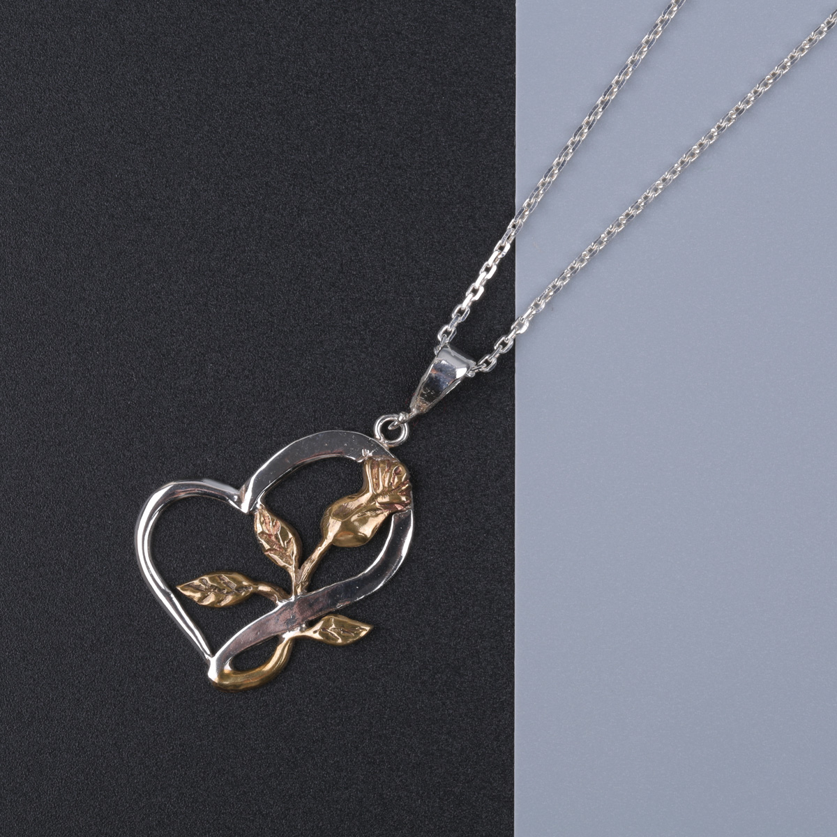 Floral Heart Necklace | Silver Drop Pendant