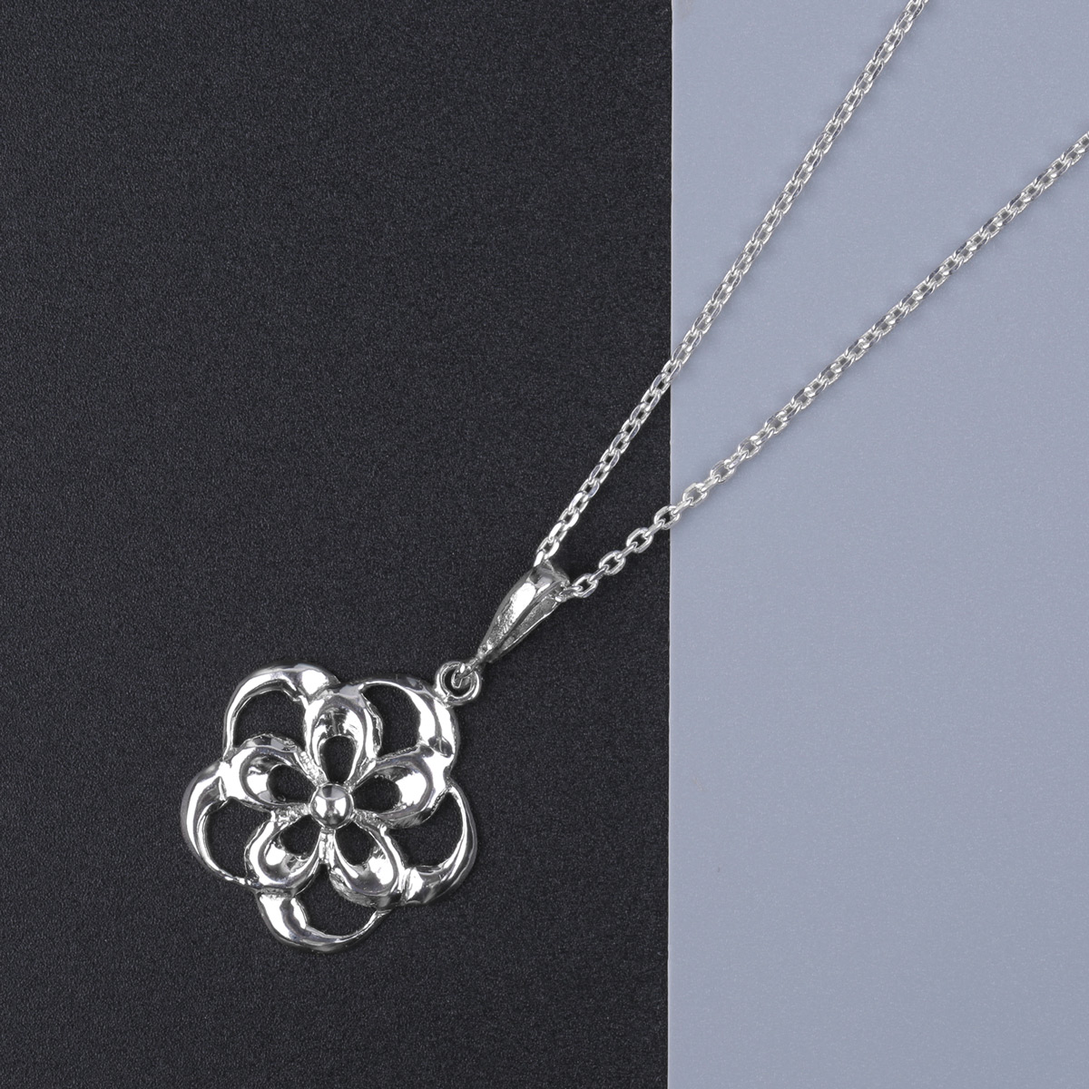 Five Petal Cut Necklace | Silver Drop Pendant