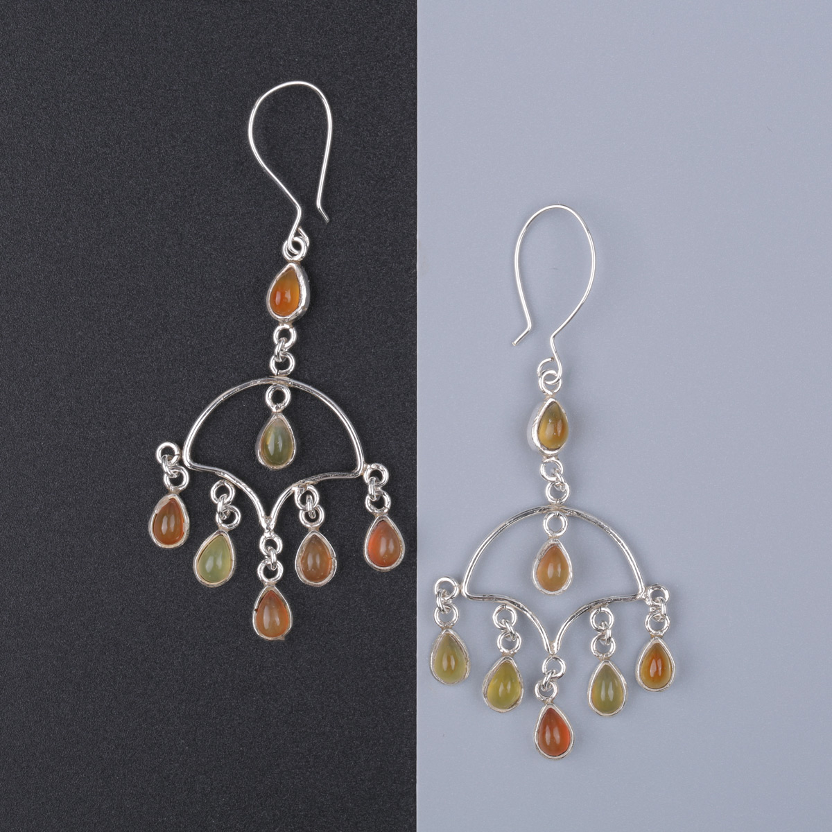 Carnelian Hook Earrings | Silver Cluster Earrings 