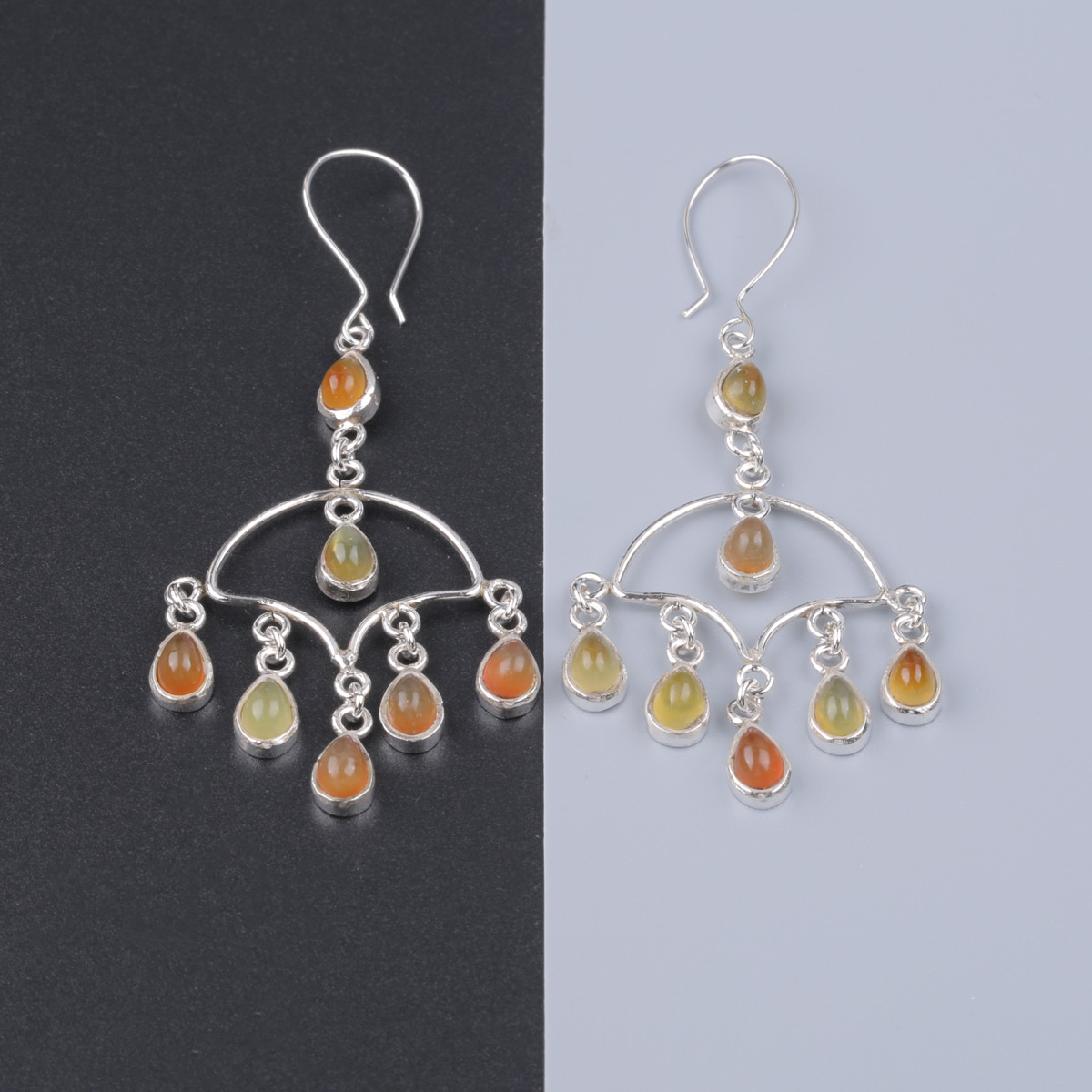 Carnelian Hook Earrings | Silver Cluster Earrings 