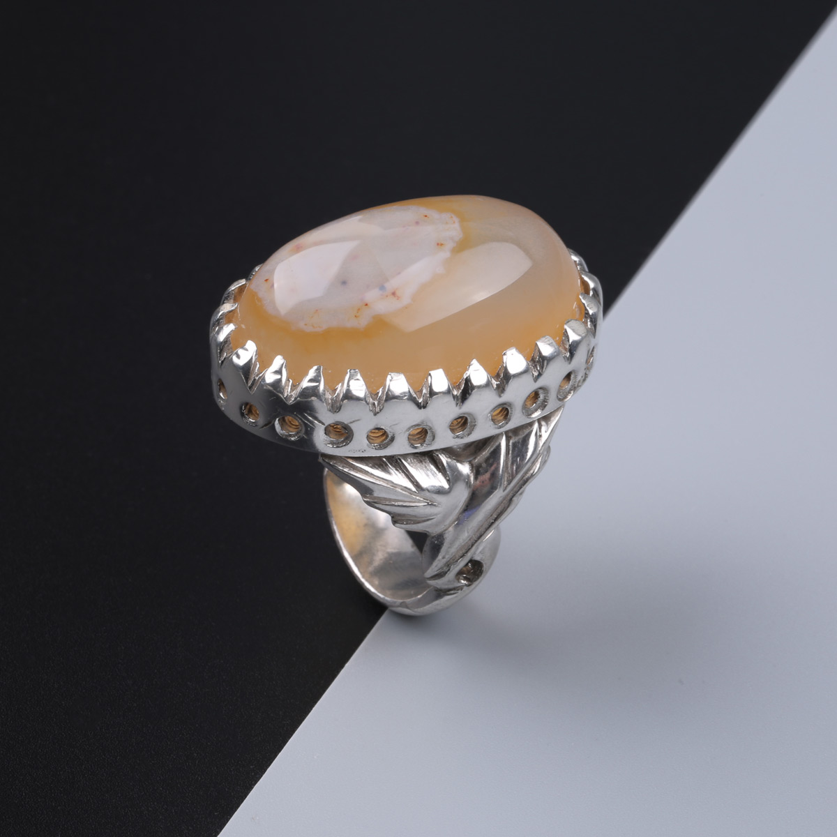 Carnelian Round Ring | Silver Men's Ring
