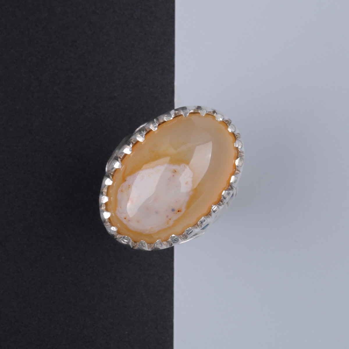 Carnelian Round Ring | Silver Men's Ring