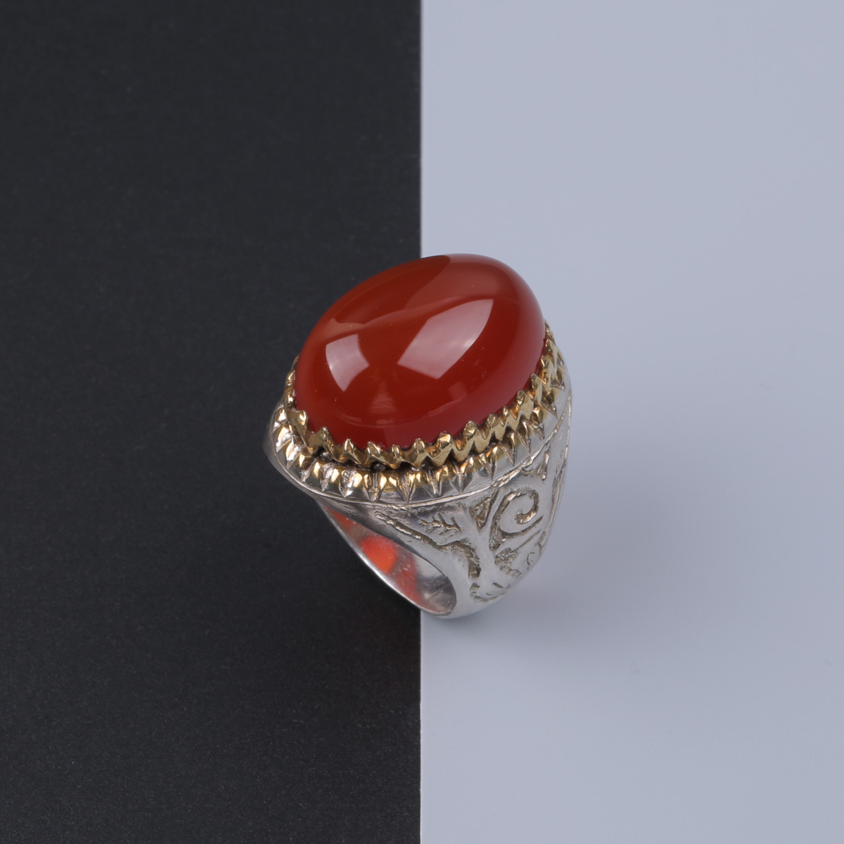 Red Carnelian Men Ring | Silver Round Ring Men