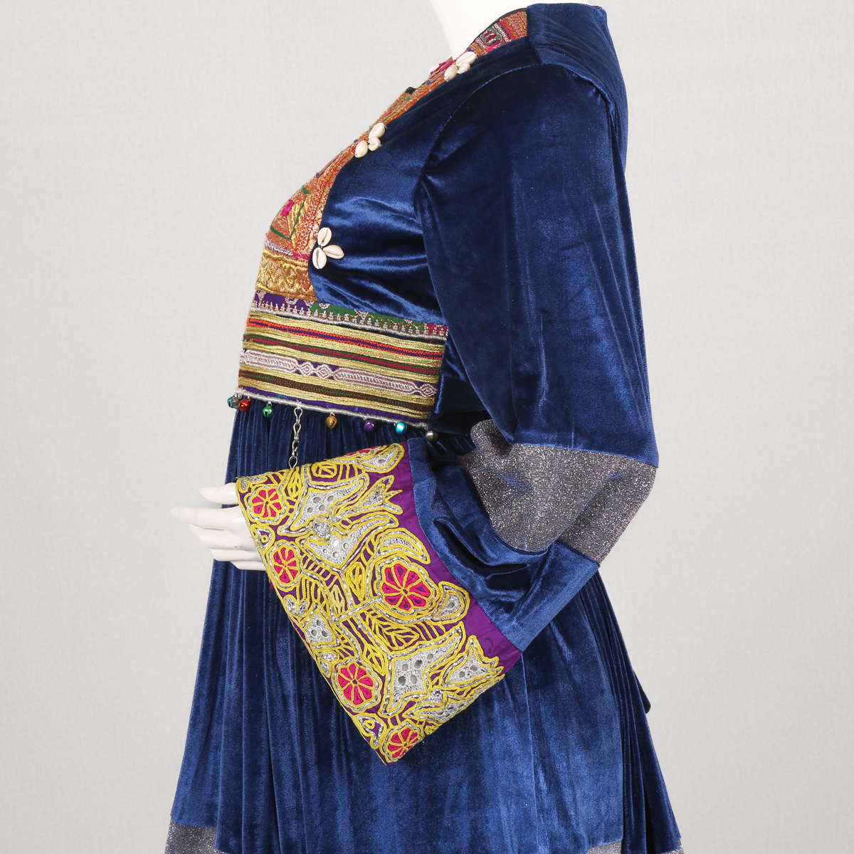 Velvet Bead Embroidered Afghan Frock Dress | Navy Blue Gande Afghani