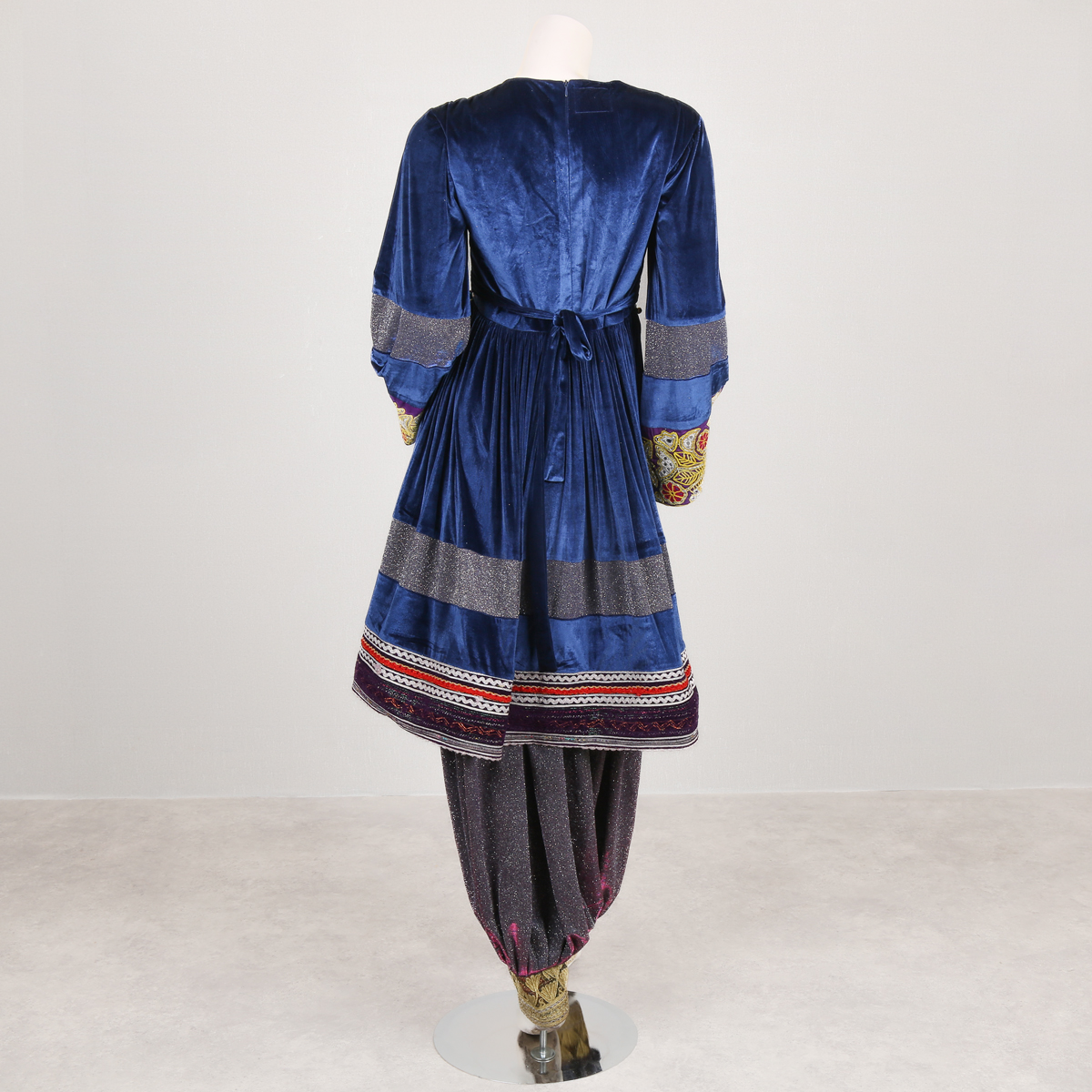 Velvet Bead Embroidered Afghan Frock Dress | Navy Blue Gande Afghani
